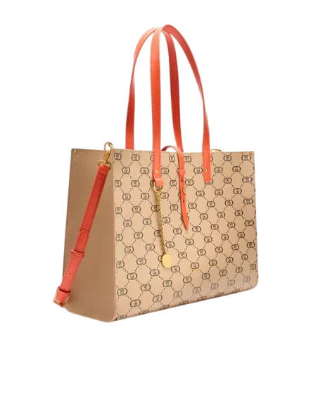 Liu Jo shopping bag with monogram logo, natural-black