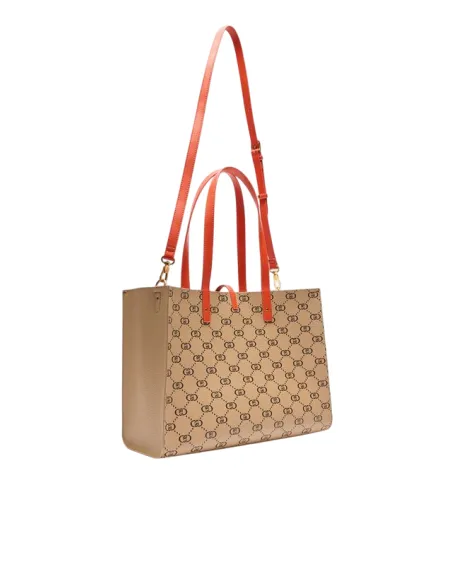 Liu Jo shopping bag with monogram logo, natural-black