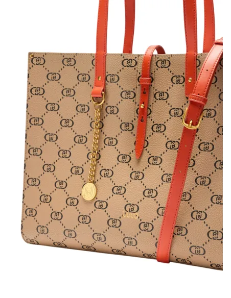 Liu Jo shopping bag with monogram logo, natural-black