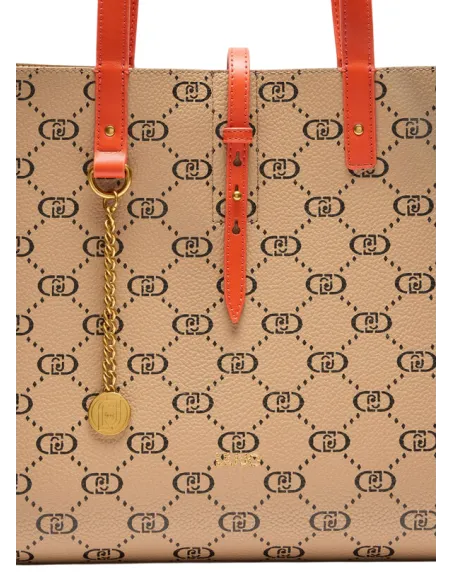 Liu Jo shopping bag with monogram logo, natural-black