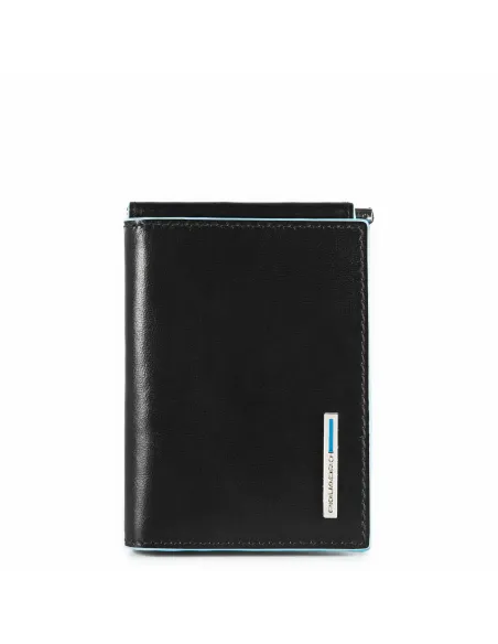 Piquadro Blue Square Credit card and cash holder with metal clip, black