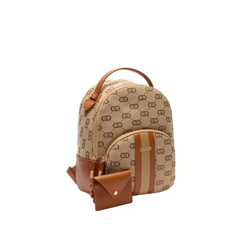 Liu Jo Damen-Rucksack aus Jacquard-Stoff, beige 2