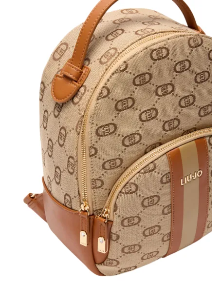 Liu Jo women's backpack in jacquard fabric, beige