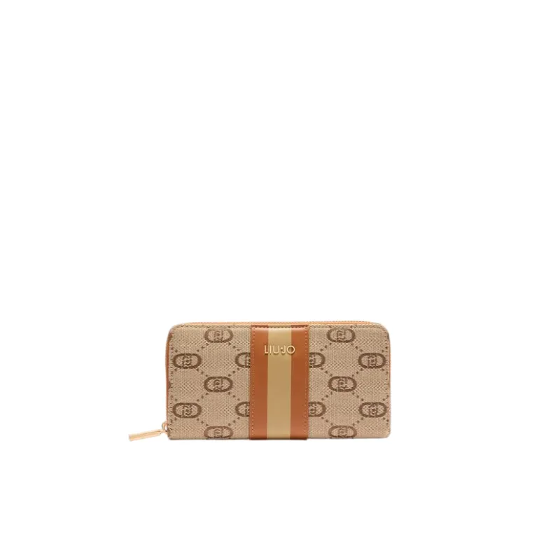 Liu Jo women's wallet in jacquard fabric, beige
