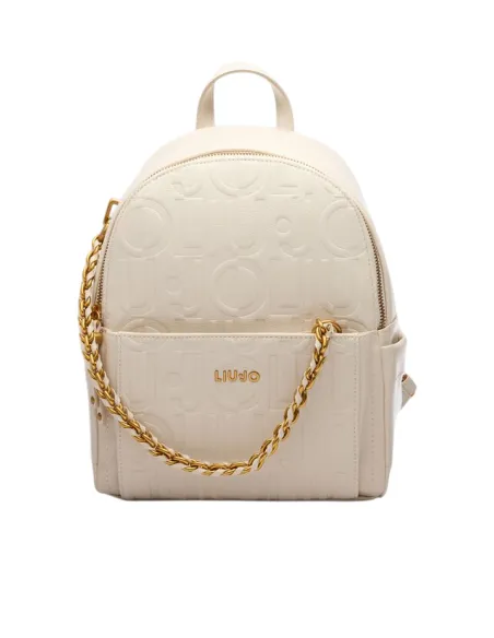 Zaino donna con logo e catena Liu Jo, crema