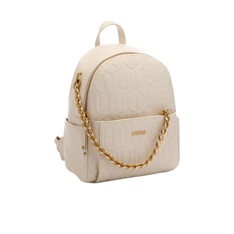 Liu Jo women's backpack with logo and chain, cream 2