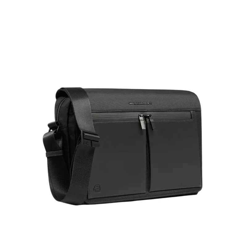 Messenger piccola in tessuto e pelle Piquadro Orion, nera 2