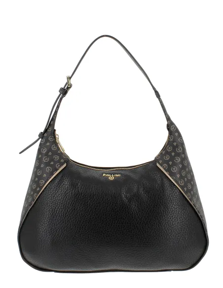 Borsa a spalla Pollini con inserto heritage, nera