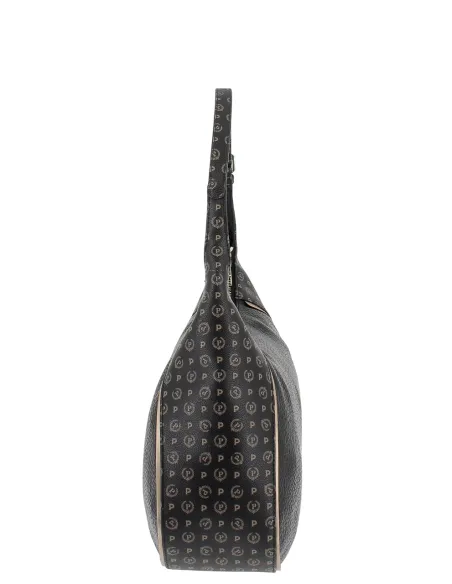 Borsa a spalla Pollini con inserto heritage, nera