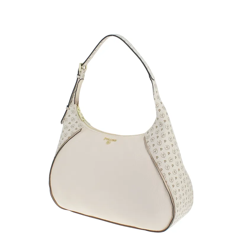 Borsa a spalla Pollini con inserto heritage, avorio 2