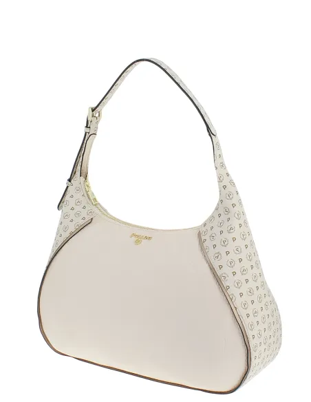 Borsa a spalla Pollini con inserto heritage, avorio