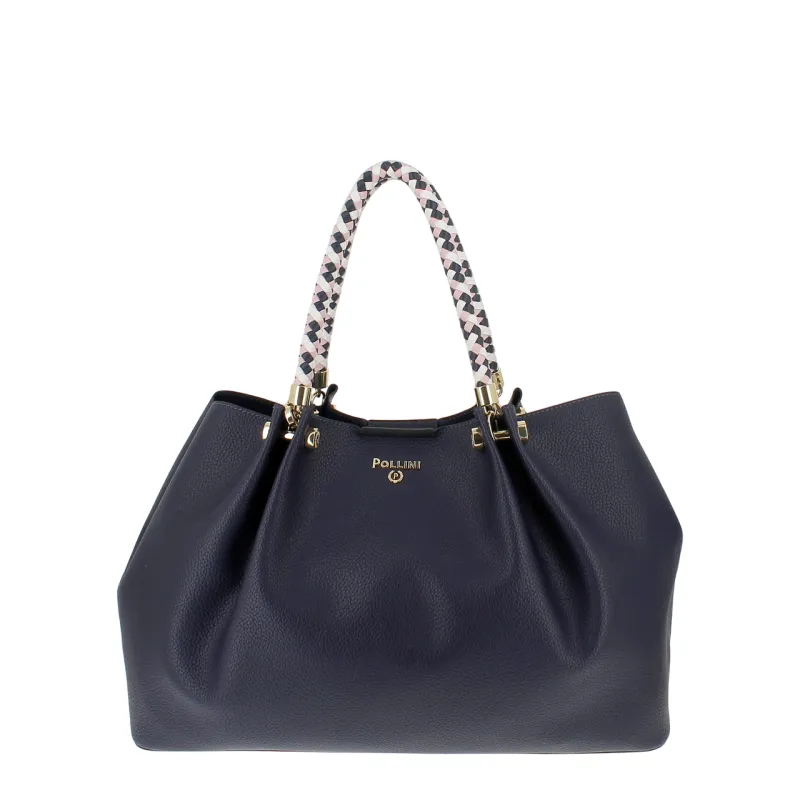 Borsa due manici grande Pollini, blu notte