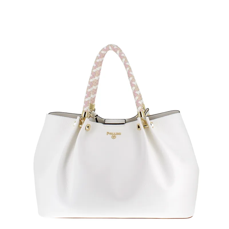 Borsa due manici grande Pollini, bianca