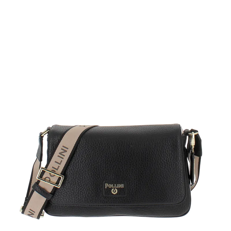 Borsa a tracolla con patta Pollini, nera