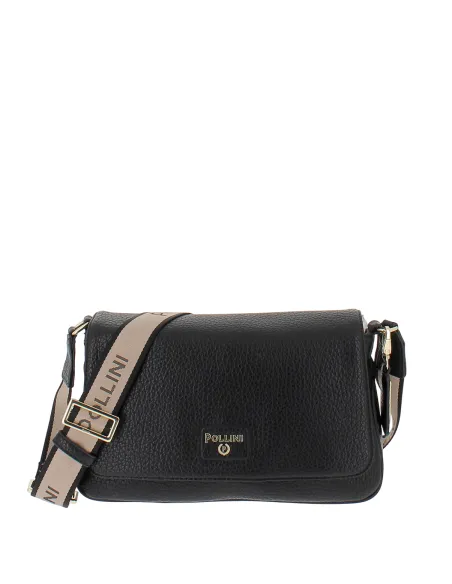 Pollini medium-sized women's shoulder bag with flap, black