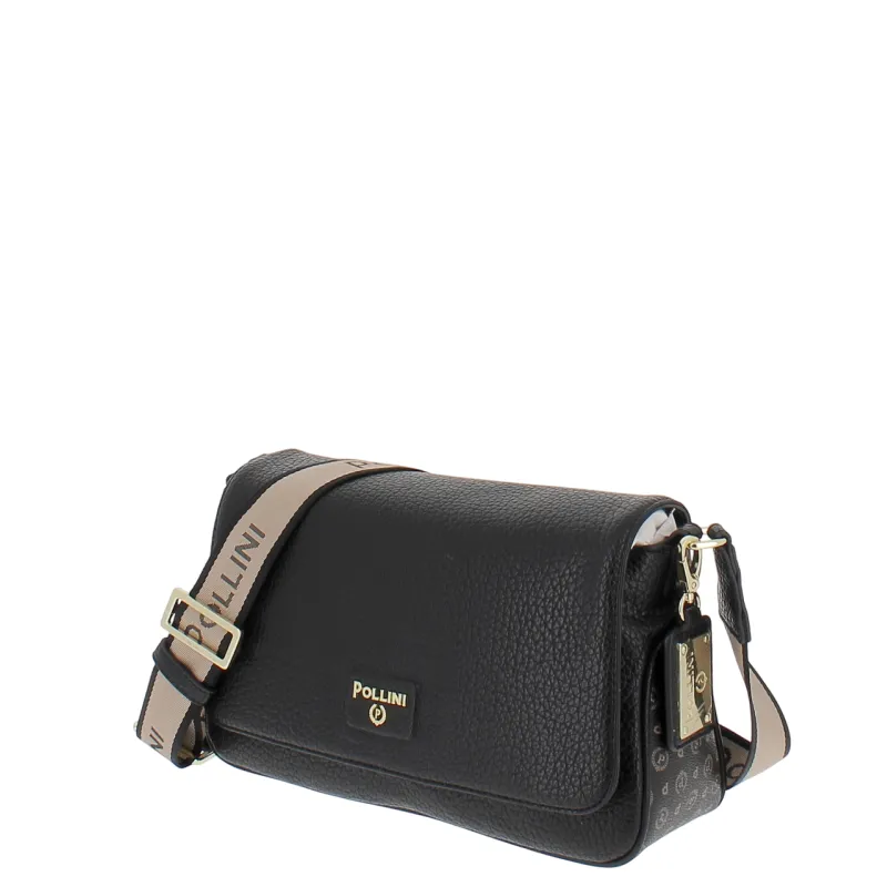 Borsa a tracolla con patta Pollini, nera 2