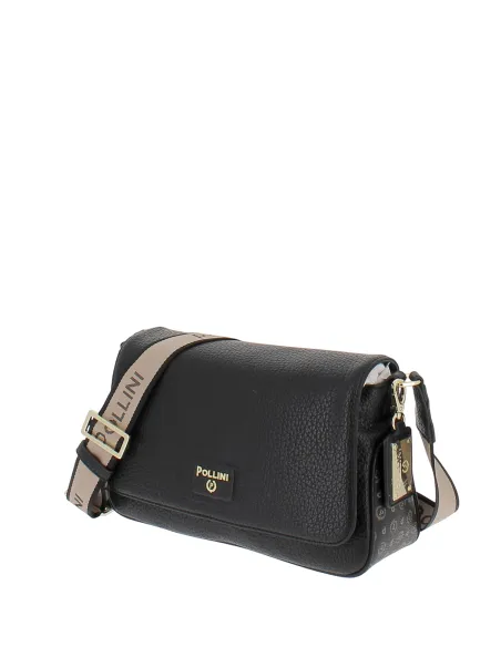 Pollini medium-sized women's shoulder bag with flap, black