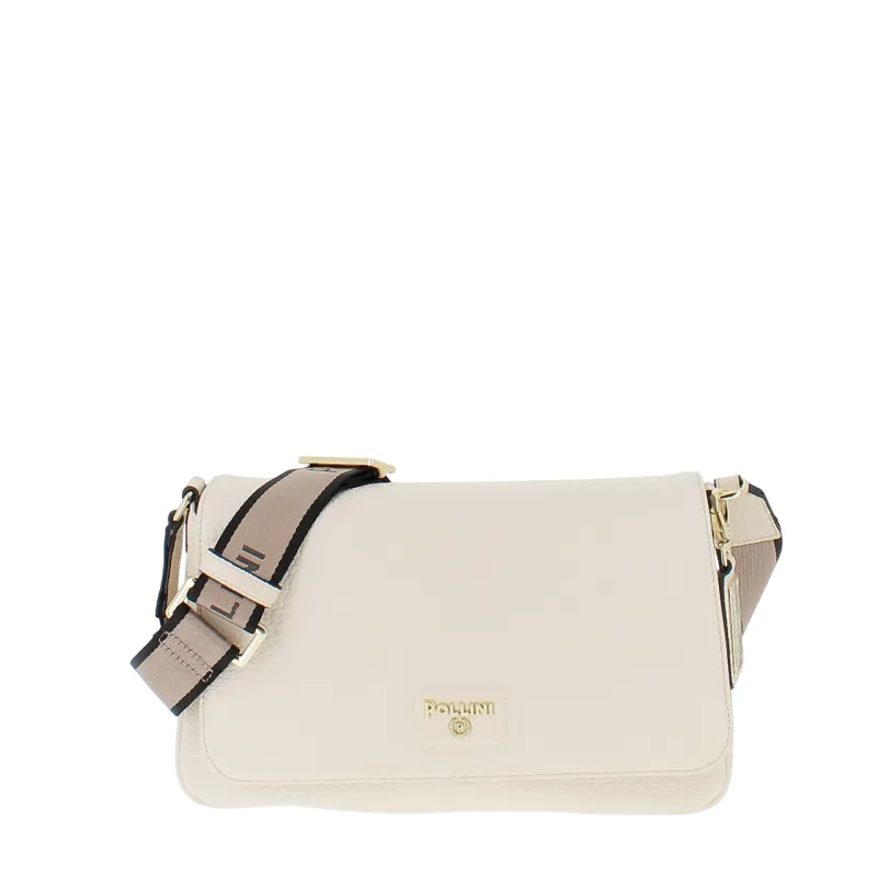 Pollini mittlere Damen-Umhängetasche mit Klappe, Creme