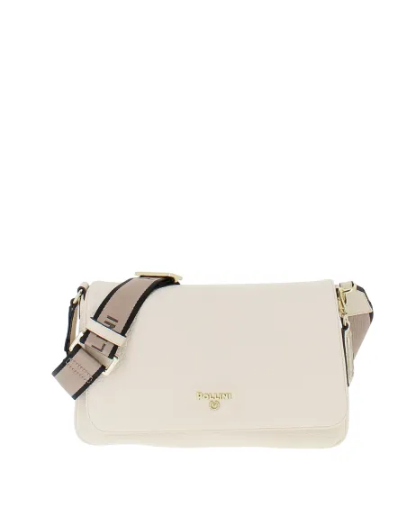 Pollini mittlere Damen-Umhängetasche mit Klappe, Creme