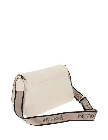 Pollini medium-sized women's shoulder bag with flap, cream