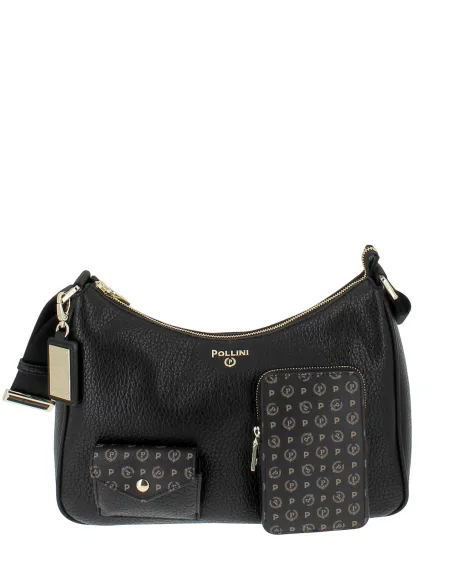 Pollini Damen Umhängetasche mit Fronttaschen, schwarz