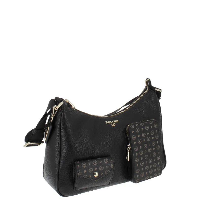 Pollini women's shoulder bag with front pockets, black 2