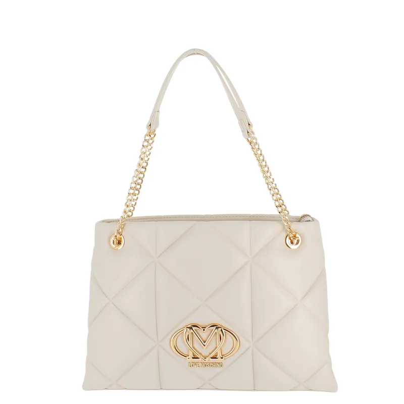Borsa shopping trapuntata Love Moschino, avorio