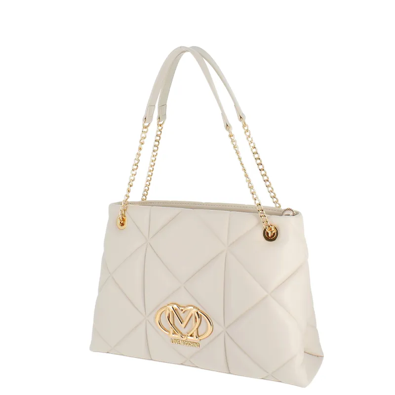 Love Moschino mittlere gesteppte Einkaufstasche, creme 2