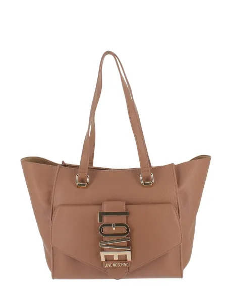 Love Moschino shopping bag with front pocket, camel