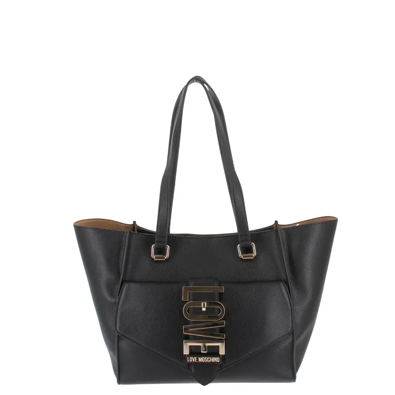 Love Moschino shopping bag with front pocket, black
