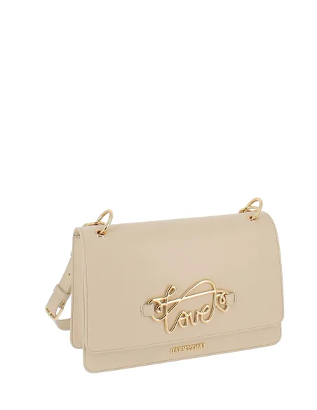 Borsa a spalla con pattina Love Moschino, beige