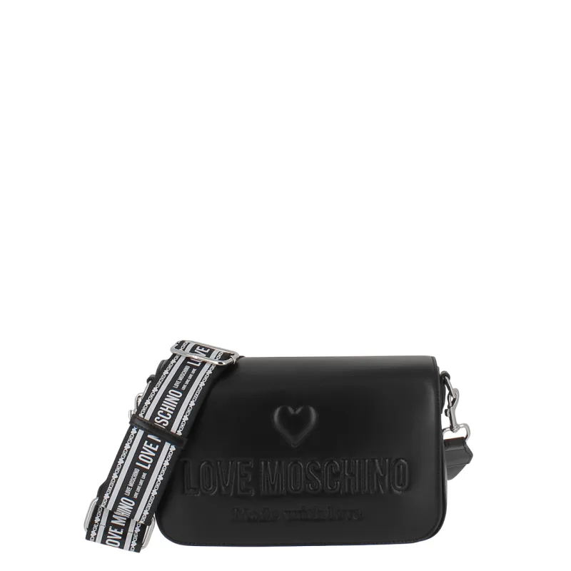 Borsa a tracolla Love Moschino con pattina, nera