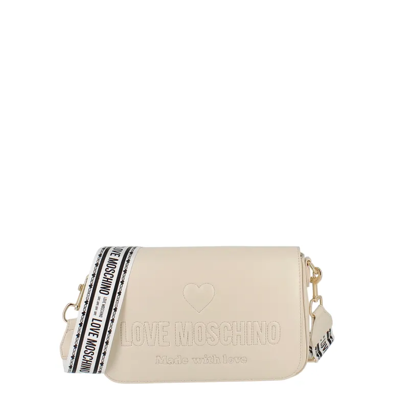 Borsa a tracolla Love Moschino con pattina, avorio