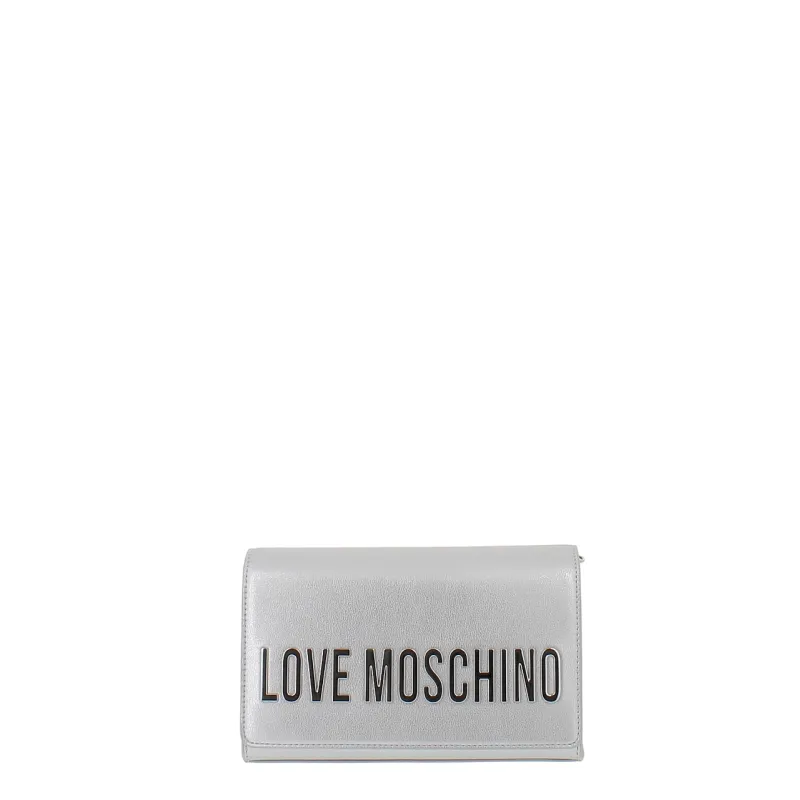 Love Moschino clutch bag with metal logo, silver