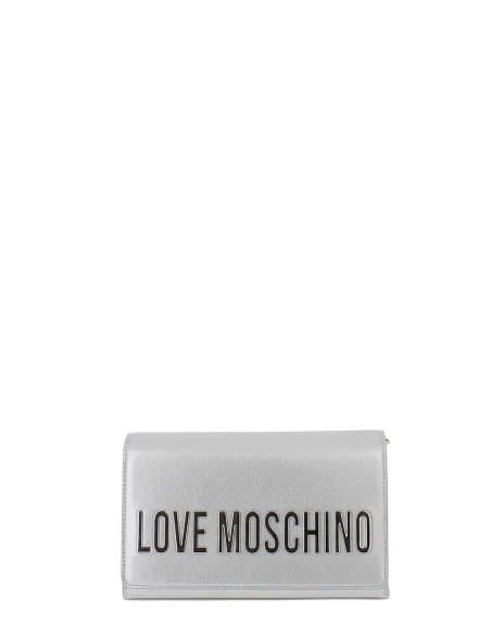 Love Moschino Clutch-Tasche mit Metall-Logo, silber
