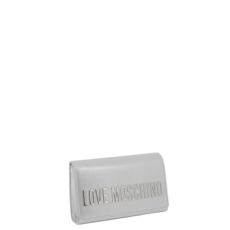 Love Moschino clutch bag with metal logo, silver 2