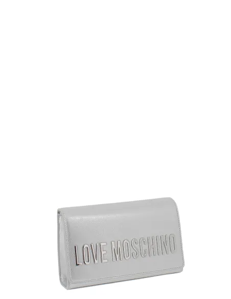 Pochette con catena Love Moschino, metallic silver