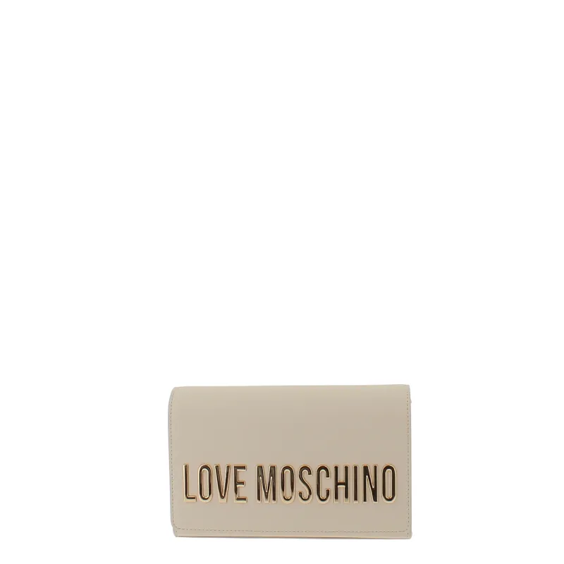Love Moschino clutch bag with metal logo, ivory