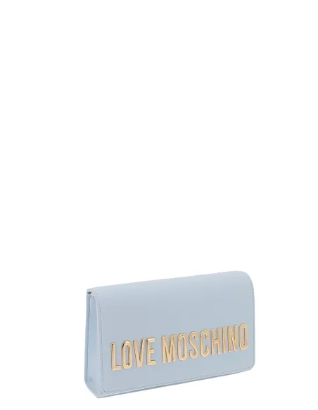 Love Moschino Clutch-Tasche mit Metall-Logo, hellblau