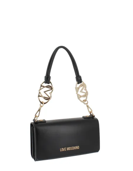 Borsa a spalla piccola con due comparti Love Moschino Jewel, nera