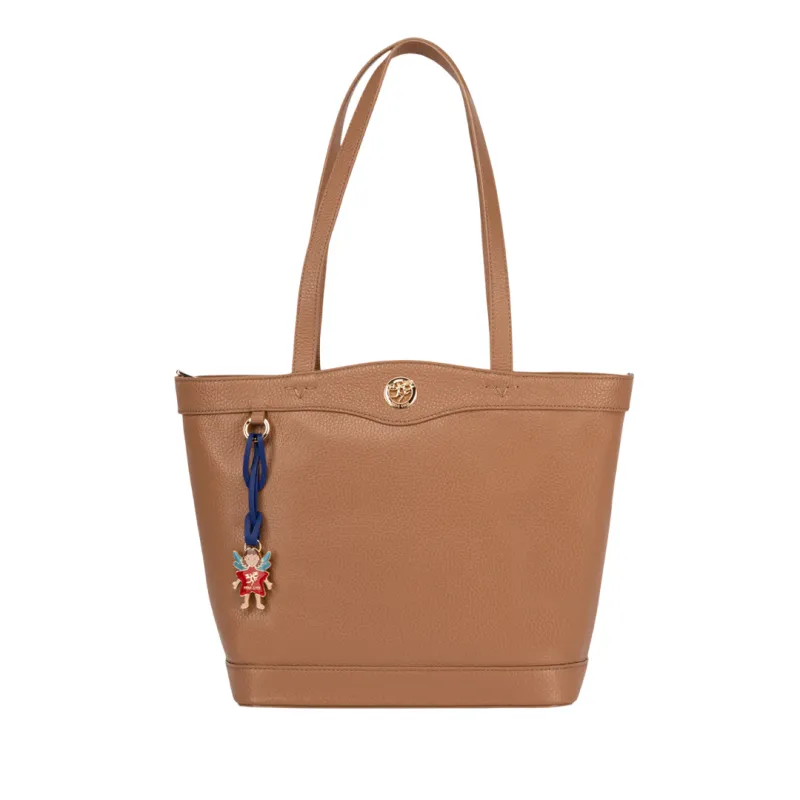 Piero Guidi leather shopping bag, biscuit