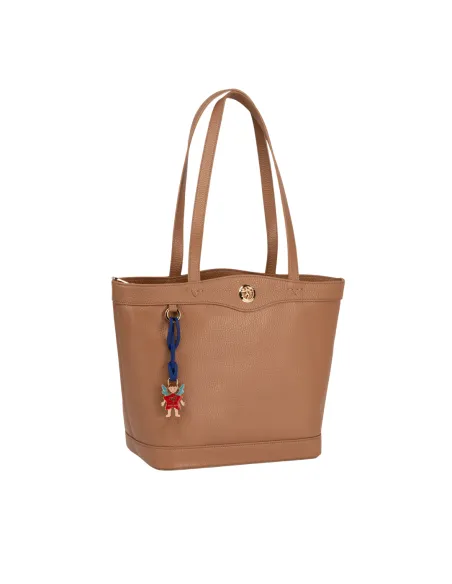 Piero Guidi leather shopping bag, biscuit