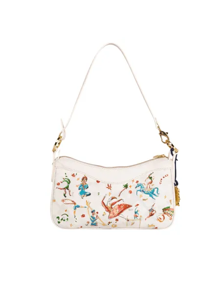 Piero Guidi Magic Circus medium leather shoulder bag, white