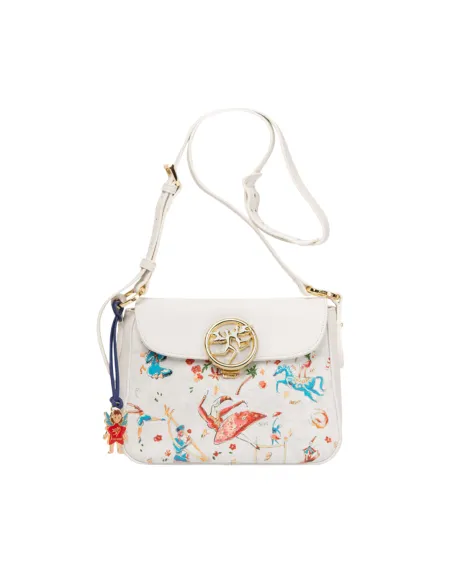 Piero Guidi Macic Circus leather shoulder bag with flap closure, white