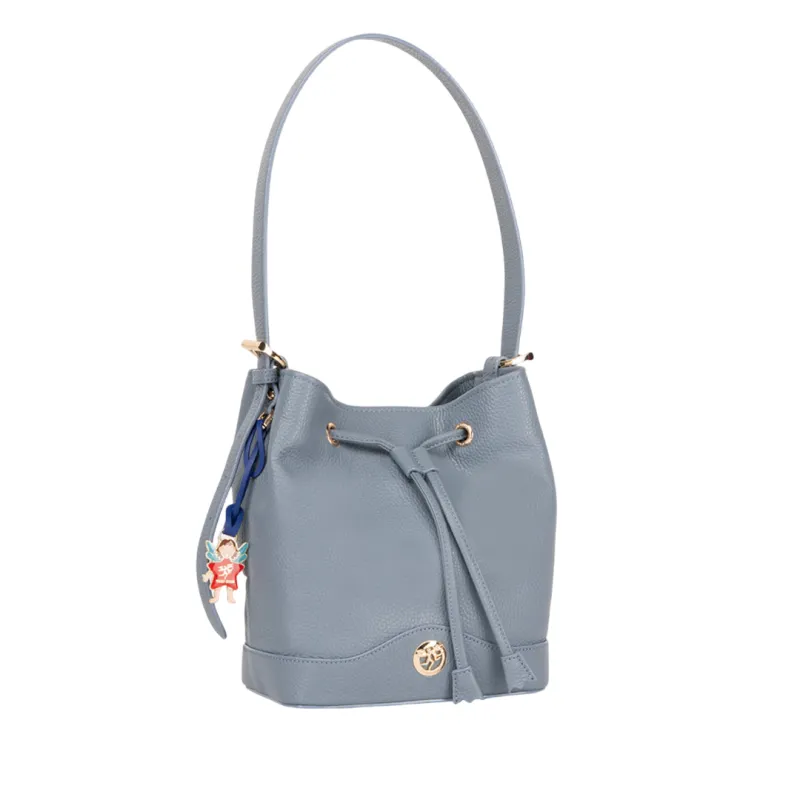 Piero Guidi leather bucket bag, light blue 2