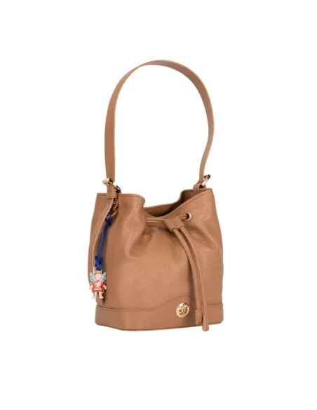 Piero Guidi leather bucket bag, biscuit