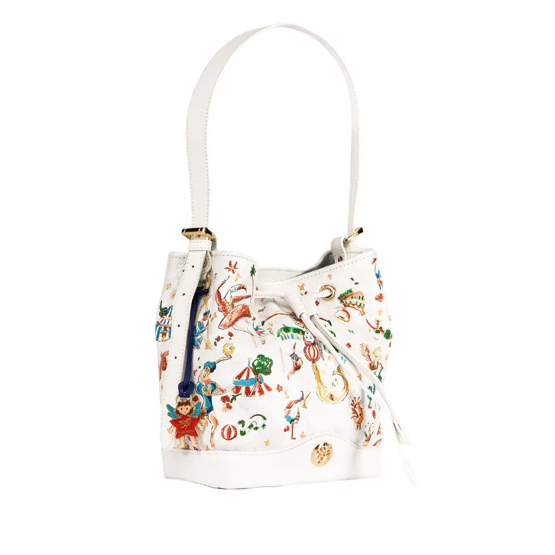 Borsa a secchiello in pelle Piero Guidi Magic Circus, bianca 2