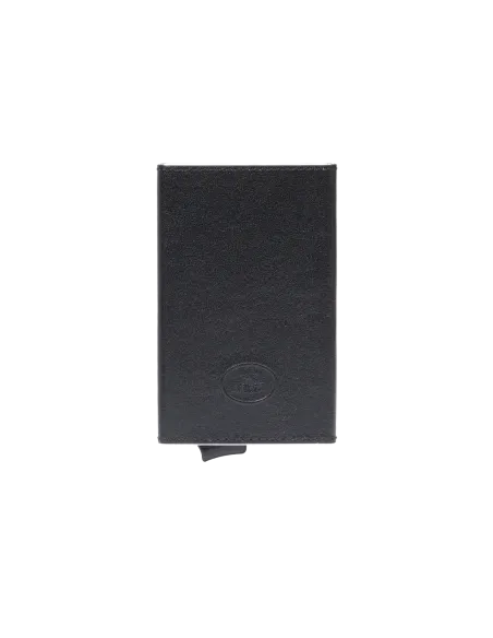 The Brige Story metal and leather credit card holder, black