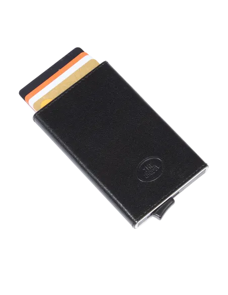 The Brige Story metal and leather credit card holder, black