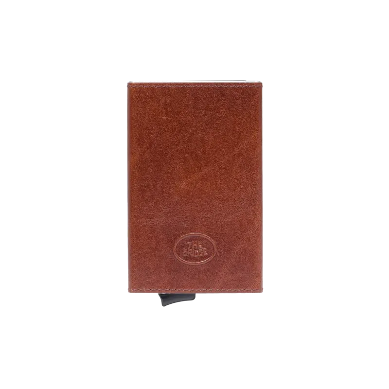 The Brige Story metal and leather credit card holder, brown